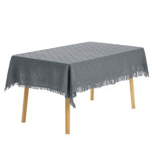 1 Pack Tablecloth, Cotton Linen Table Cover with Tassels 51 x 51 Inch Dark Grey